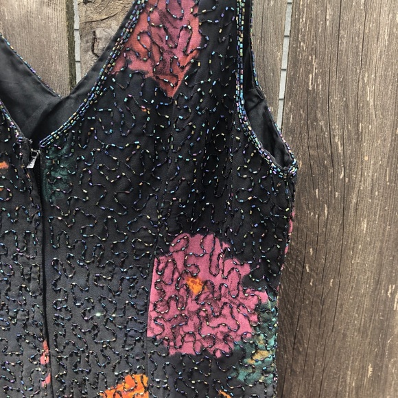 Vintage Beaded Floral Cocktail Dress Medium - Picture 6 of 7